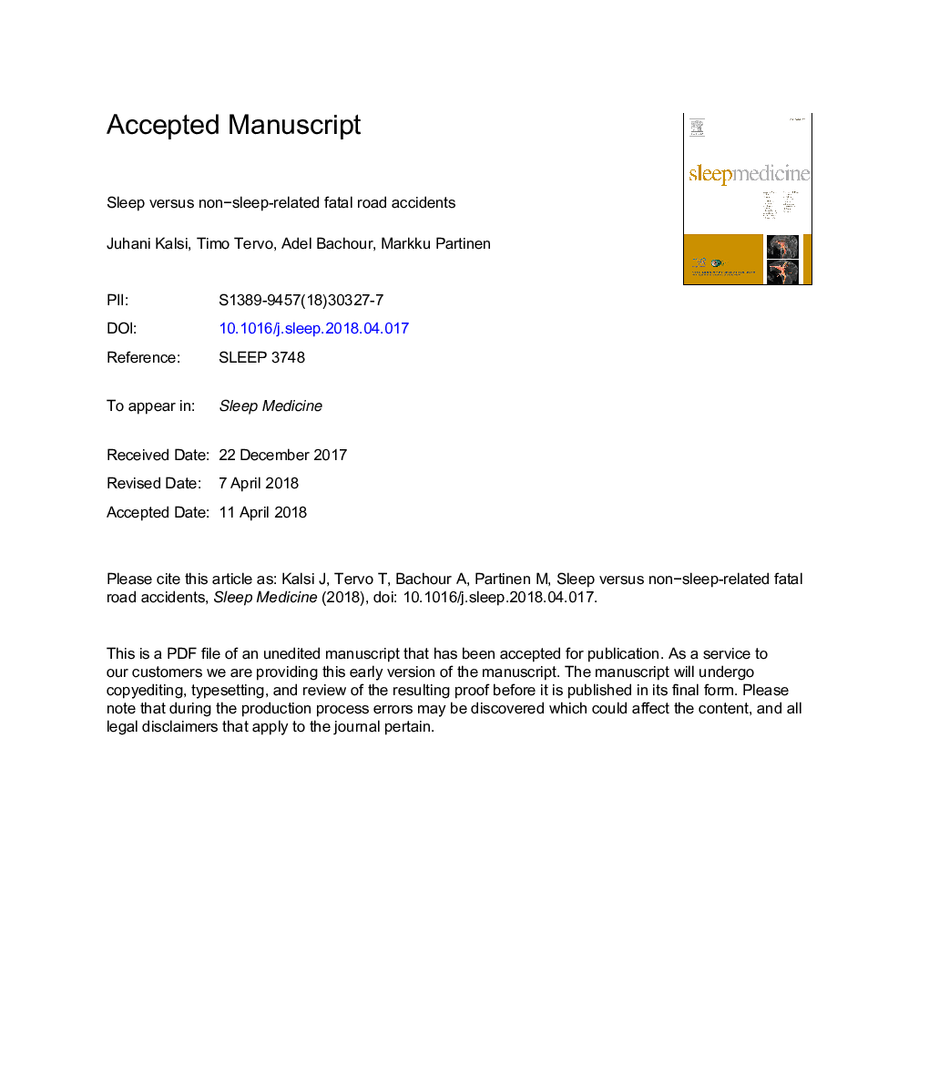 Sleep versus nonâsleep-related fatal road accidents