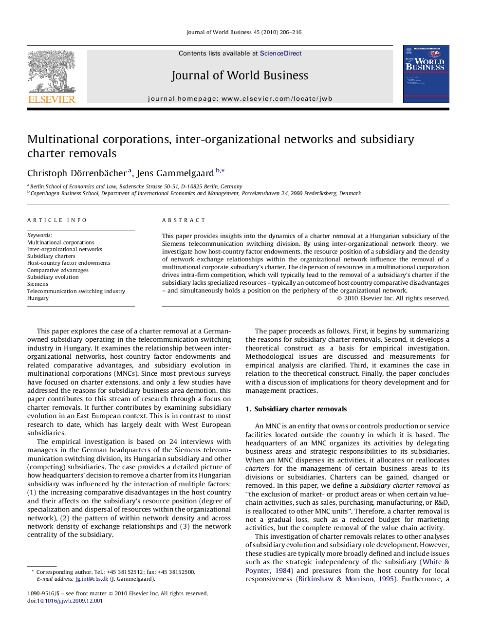 Multinational corporations, inter-organizational networks and subsidiary charter removals