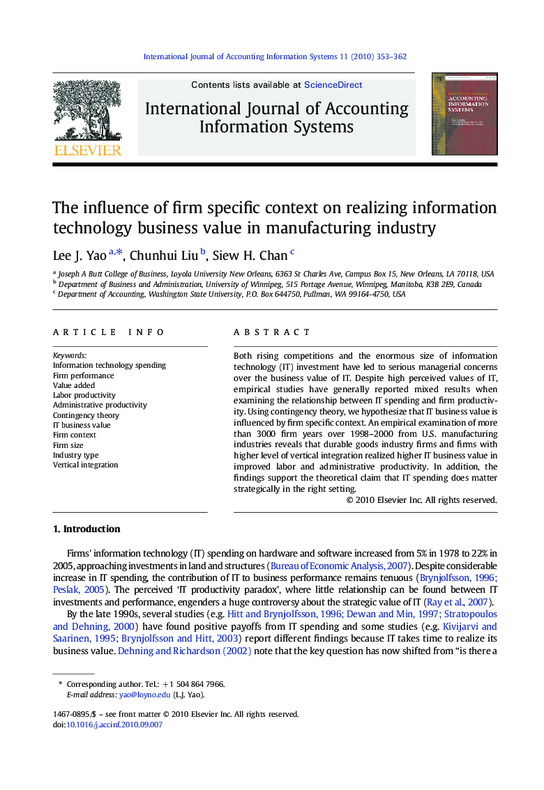 The influence of firm specific context on realizing information technology business value in manufacturing industry