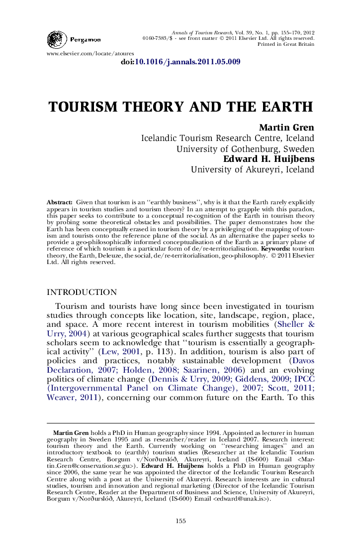 Tourism theory and the earth