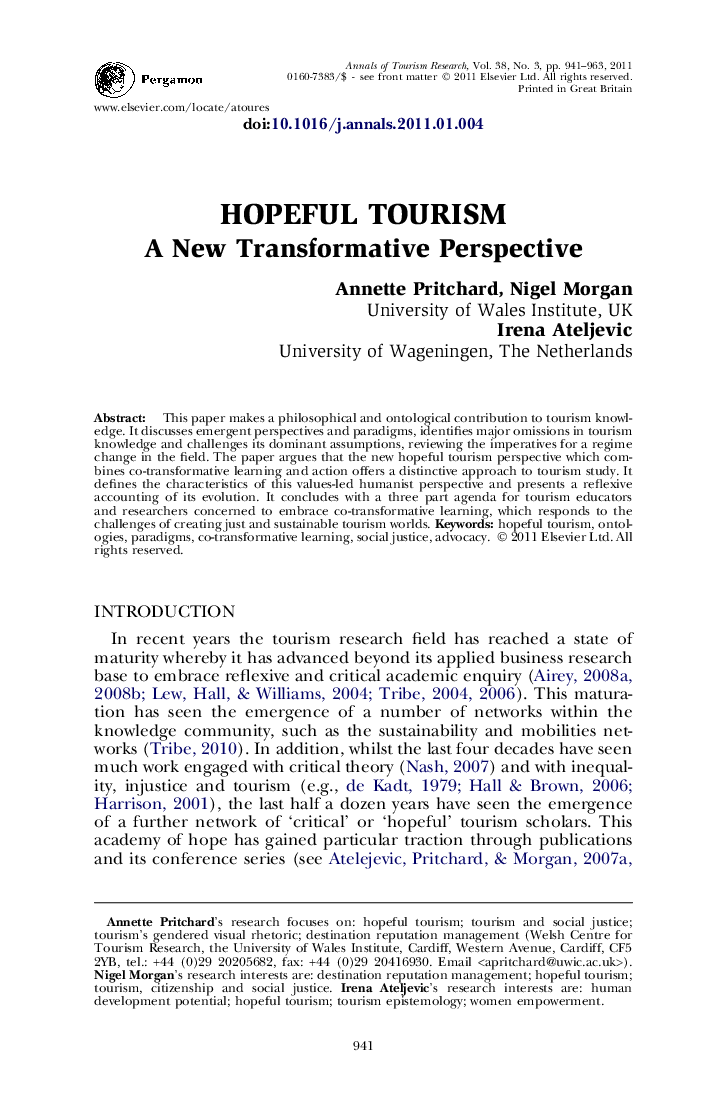 Hopeful tourism: A New Transformative Perspective