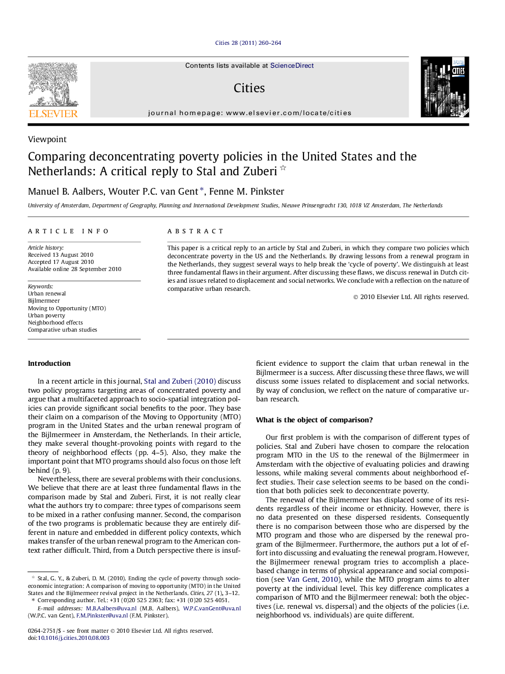 Comparing deconcentrating poverty policies in the United States and the Netherlands: A critical reply to Stal and Zuberi 