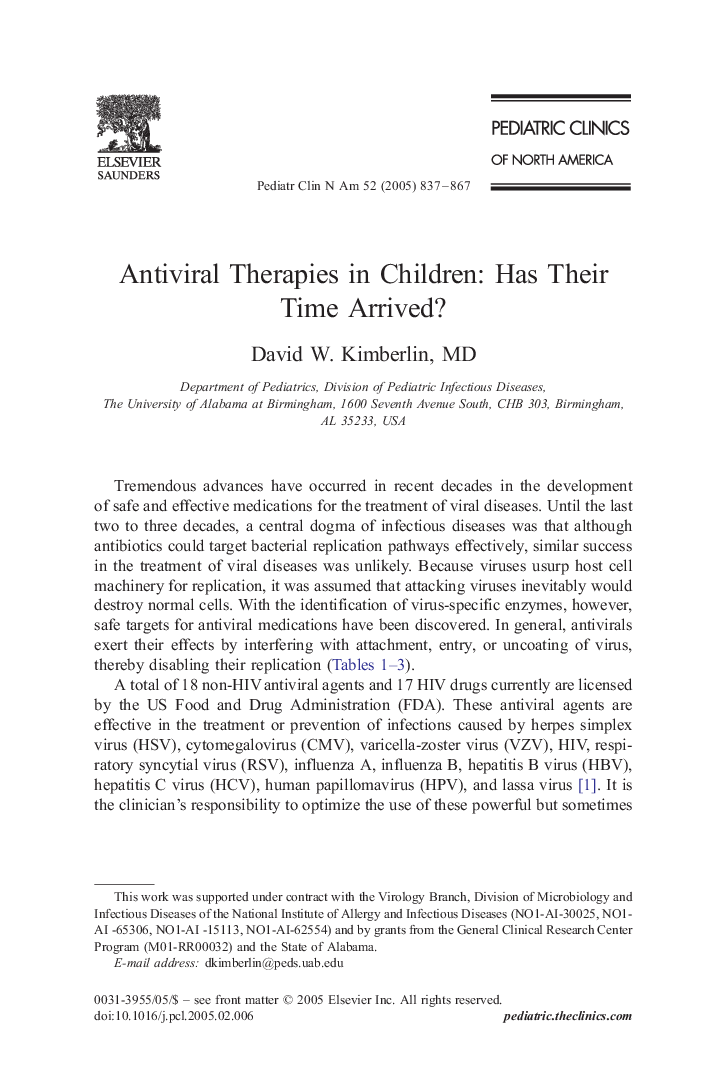 Antiviral Therapies in Children: Has Their Time Arrived?