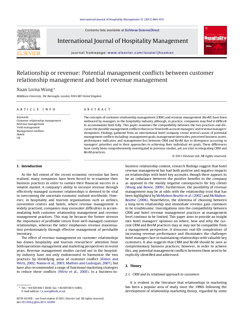 Relationship or revenue: Potential management conflicts between customer relationship management and hotel revenue management