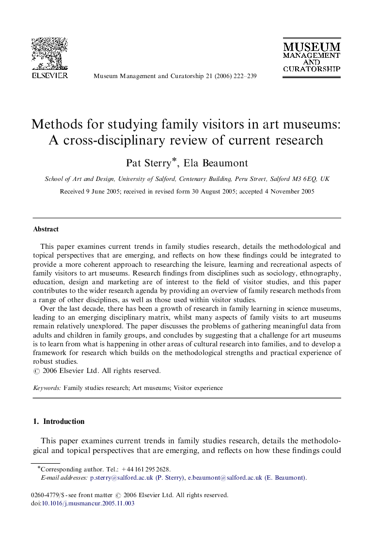 Methods for studying family visitors in art museums: A cross-disciplinary review of current research