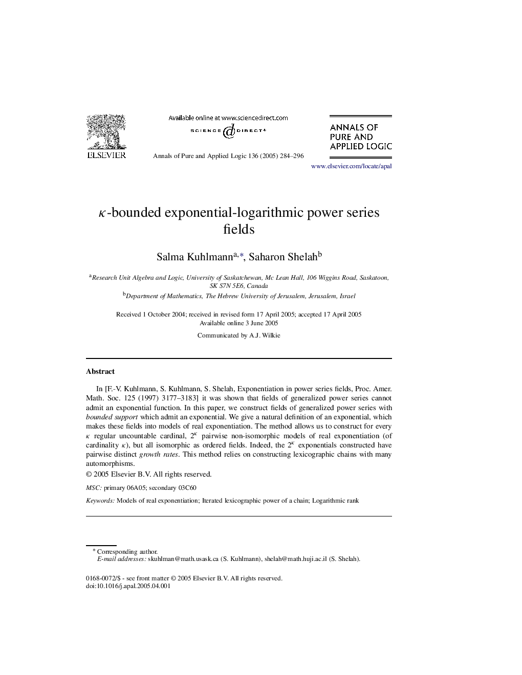 Îº-bounded exponential-logarithmic power series fields