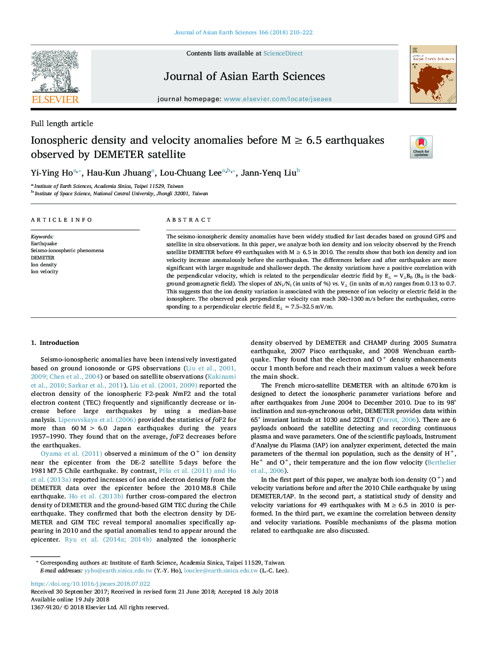 Ionospheric density and velocity anomalies before Mâ¯â¥â¯6.5 earthquakes observed by DEMETER satellite