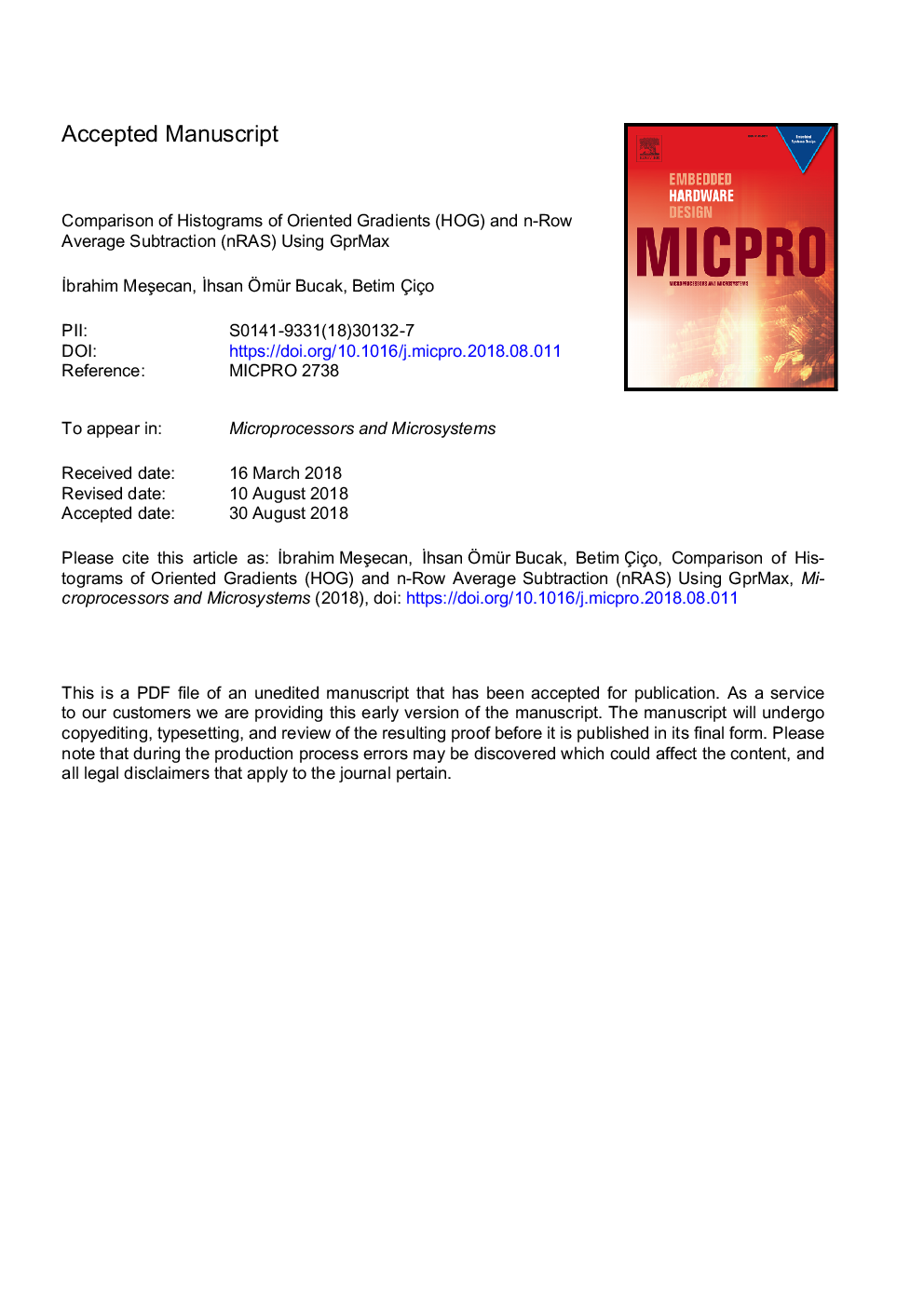 Comparison of histograms of oriented gradients (HOG) and n-Row average subtraction (nRAS) using GprMax