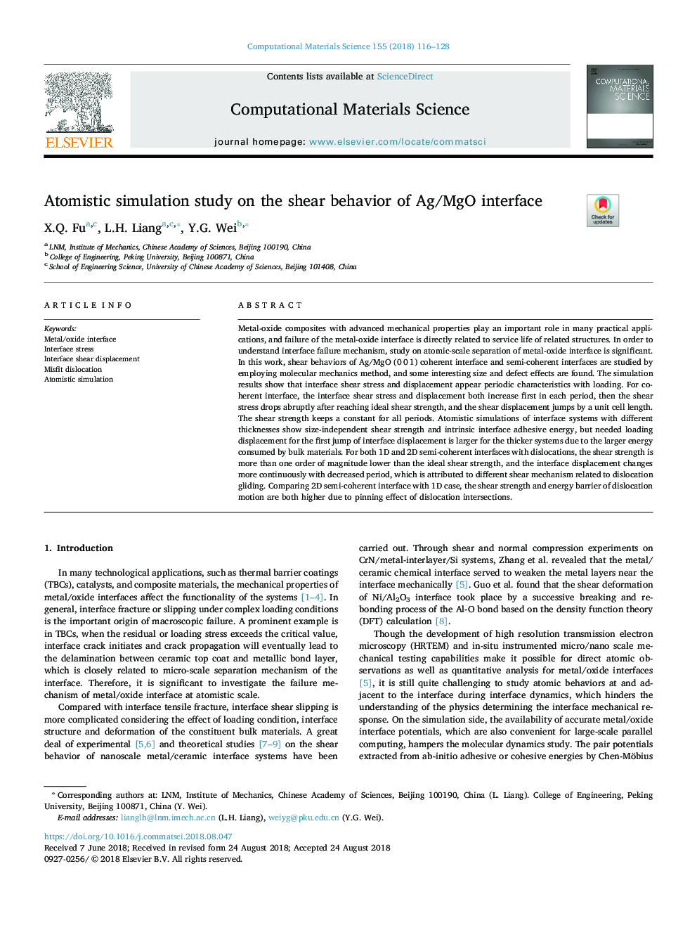 Atomistic simulation study on the shear behavior of Ag/MgO interface