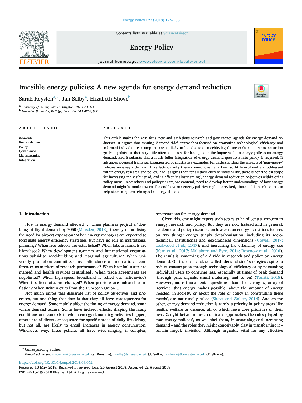 سیاست های نامرئی انرژی: دستور کار جدید برای کاهش تقاضای انرژی