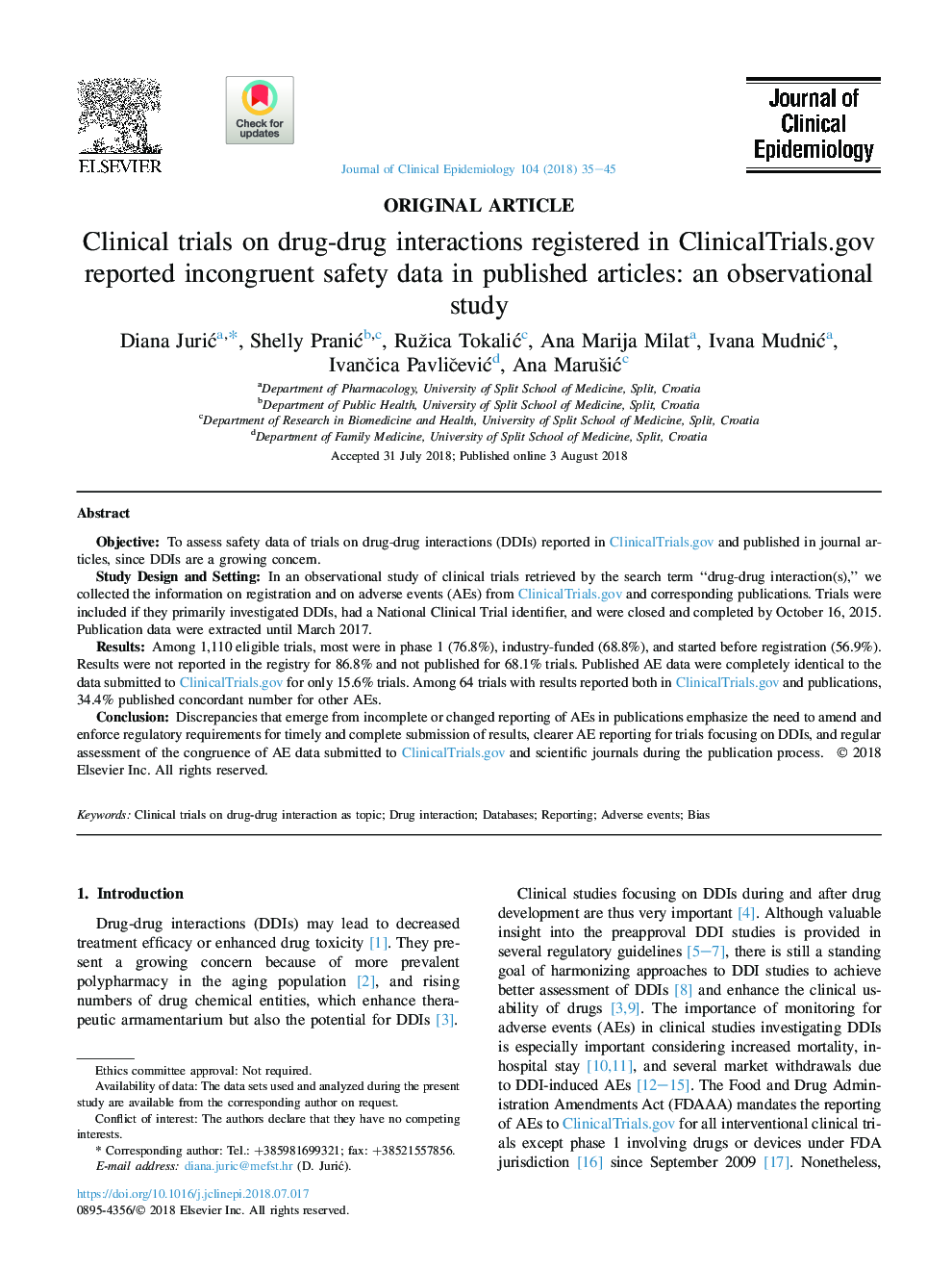 Clinical trials on drug-drug interactions registered in ClinicalTrials.gov reported incongruent safety data in published articles: an observational study