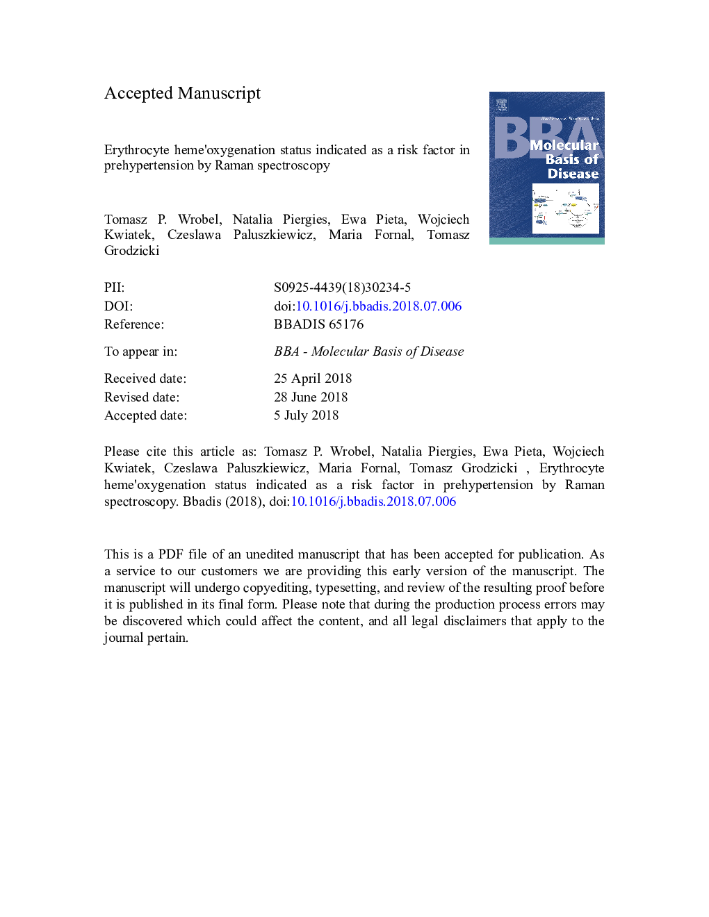 Erythrocyte hemeâoxygenation status indicated as a risk factor in prehypertension by Raman spectroscopy