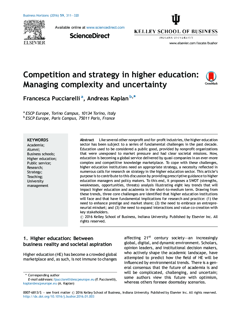 رقابت و استراتژی در آموزش عالی: پیچیدگی مدیریت و عدم قطعیت