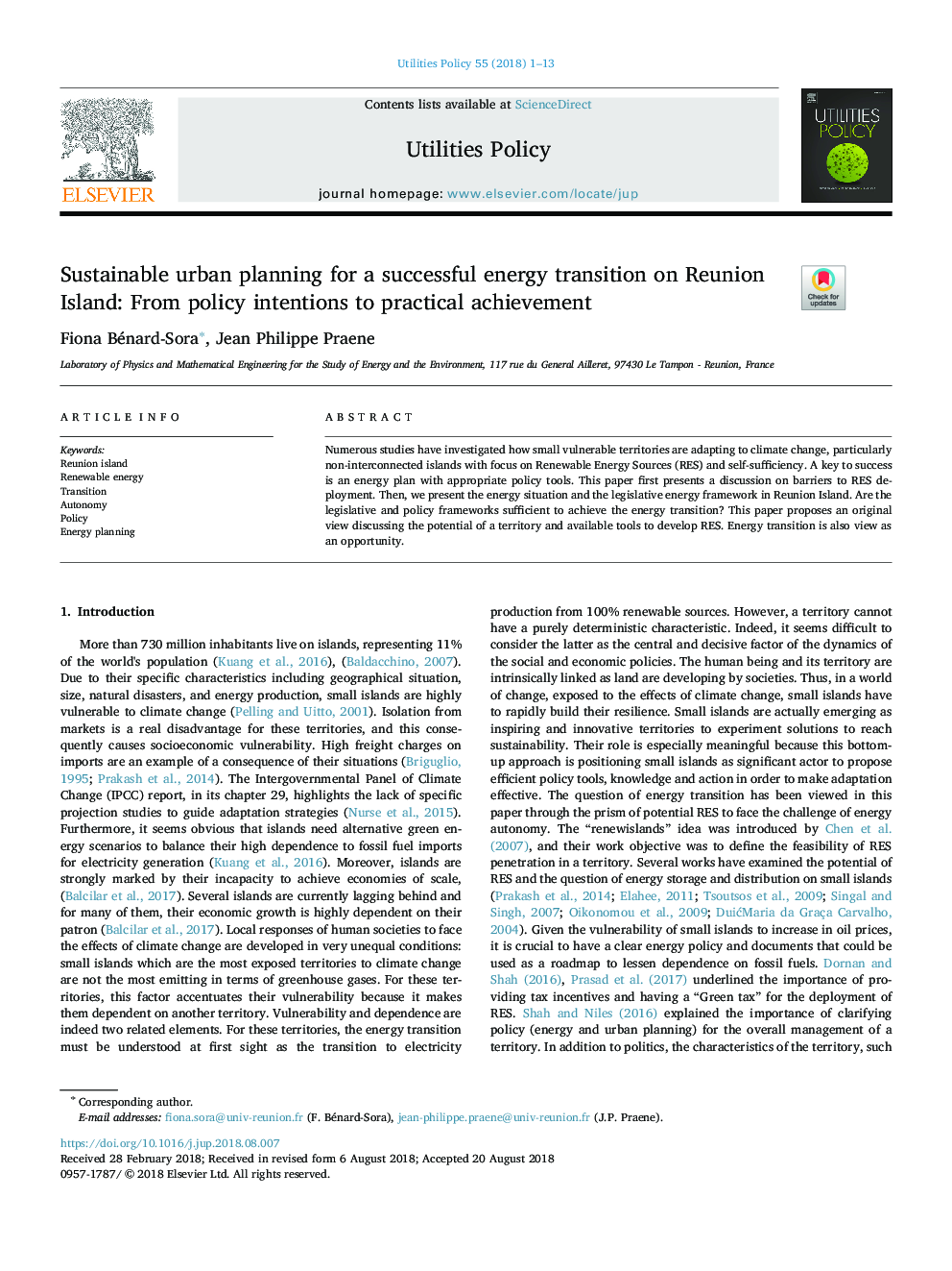 Sustainable urban planning for a successful energy transition on Reunion Island: From policy intentions to practical achievement