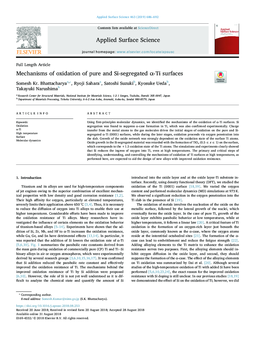 Mechanisms of oxidation of pure and Si-segregated Î±-Ti surfaces