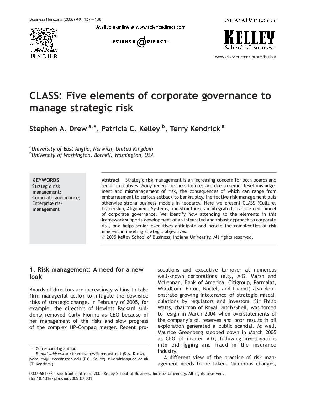 CLASS: Five elements of corporate governance to manage strategic risk