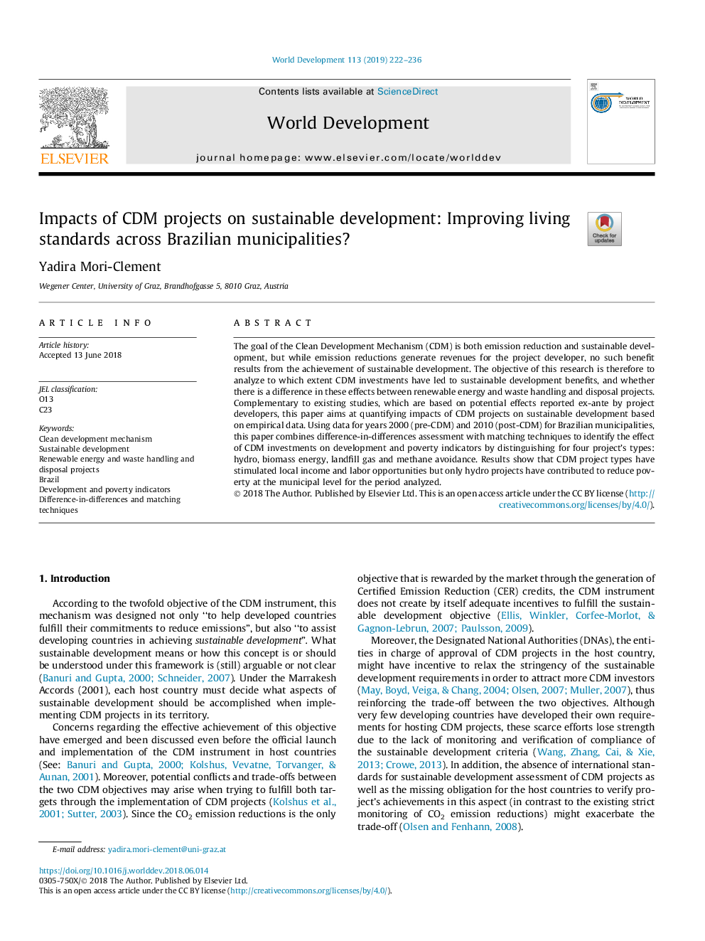 Impacts of CDM projects on sustainable development: Improving living standards across Brazilian municipalities?