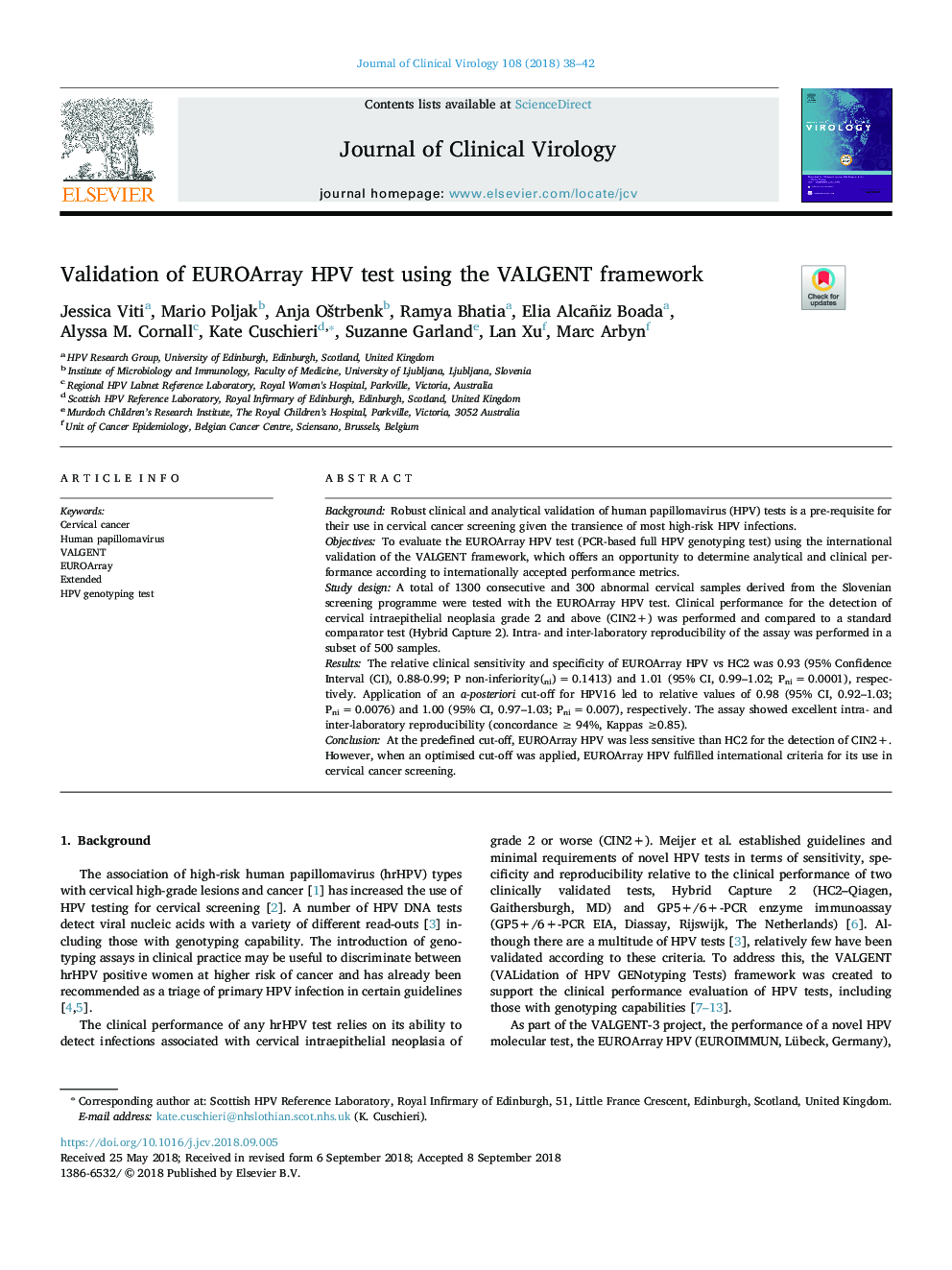 Validation of EUROArray HPV test using the VALGENT framework