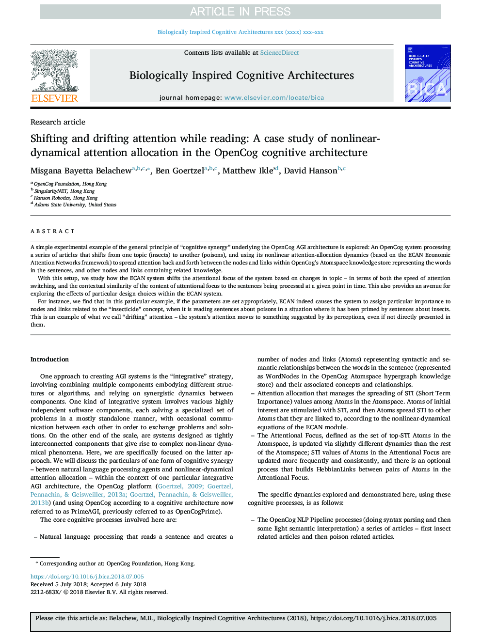 Shifting and drifting attention while reading: A case study of nonlinear-dynamical attention allocation in the OpenCog cognitive architecture