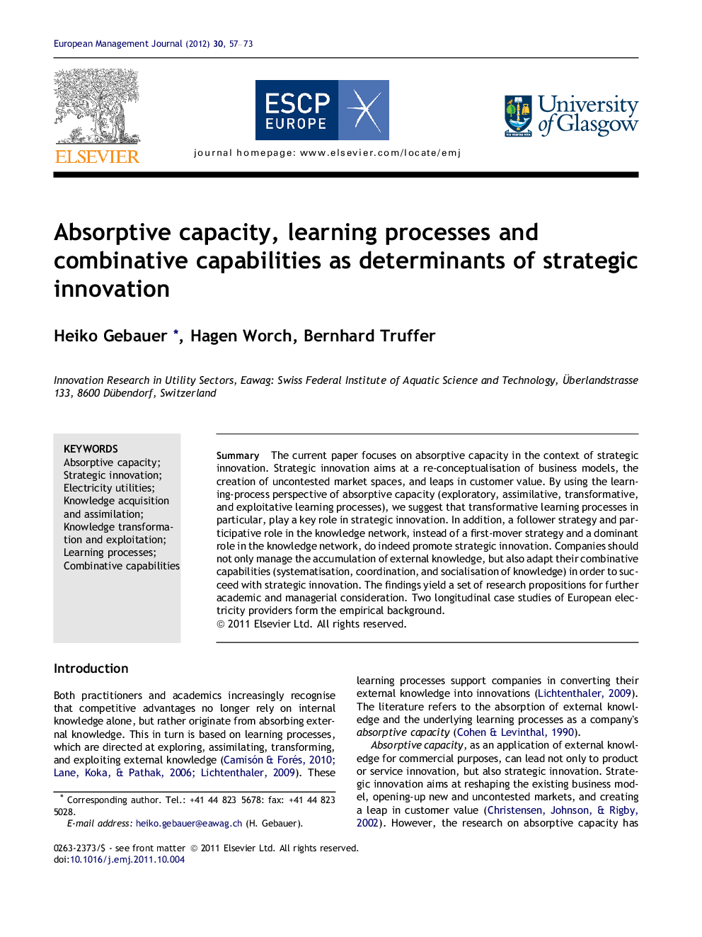 Absorptive capacity, learning processes and combinative capabilities as determinants of strategic innovation