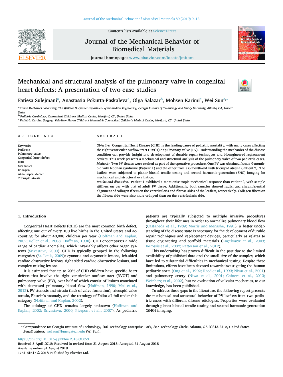 تجزیه و تحلیل مکانیکی و ساختاری دریچه ریه در نقایص مادرزادی قلبی: ارائه دو مطالعه موردی
