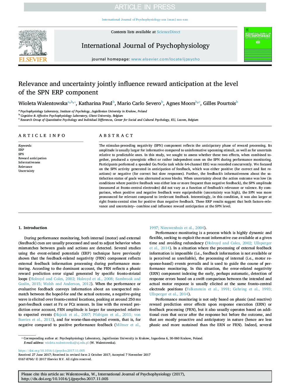 Relevance and uncertainty jointly influence reward anticipation at the level of the SPN ERP component
