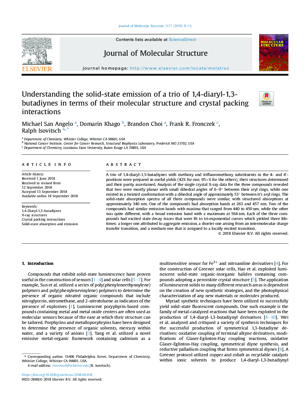 Understanding the solid-state emission of a trio of 1,4-diaryl-1,3-butadiynes in terms of their molecular structure and crystal packing interactions