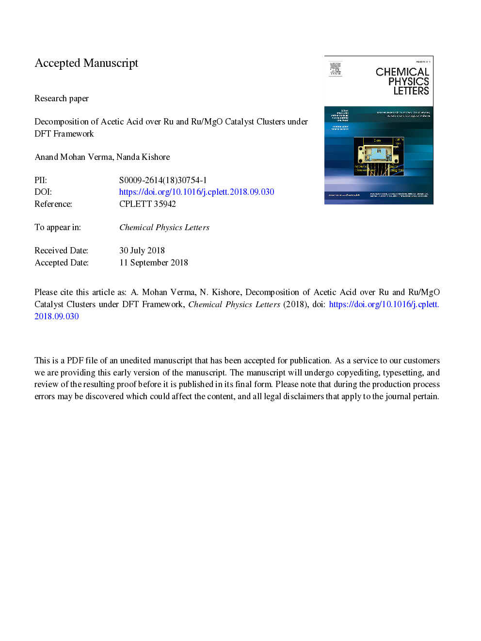 Decomposition of acetic acid over Ru and Ru/MgO catalyst clusters under DFT framework