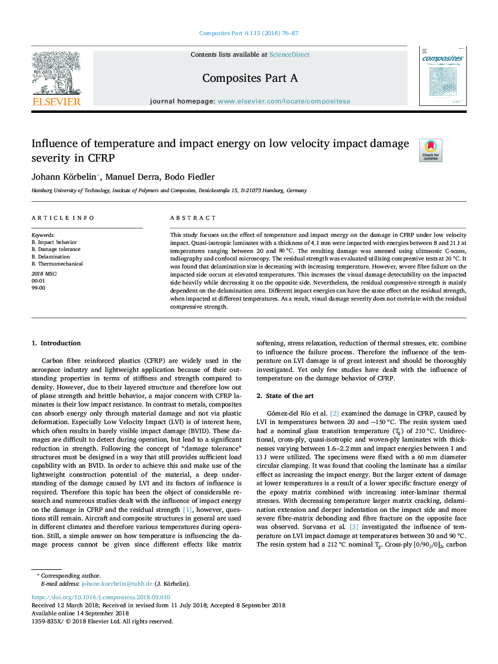 Influence of temperature and impact energy on low velocity impact damage severity in CFRP
