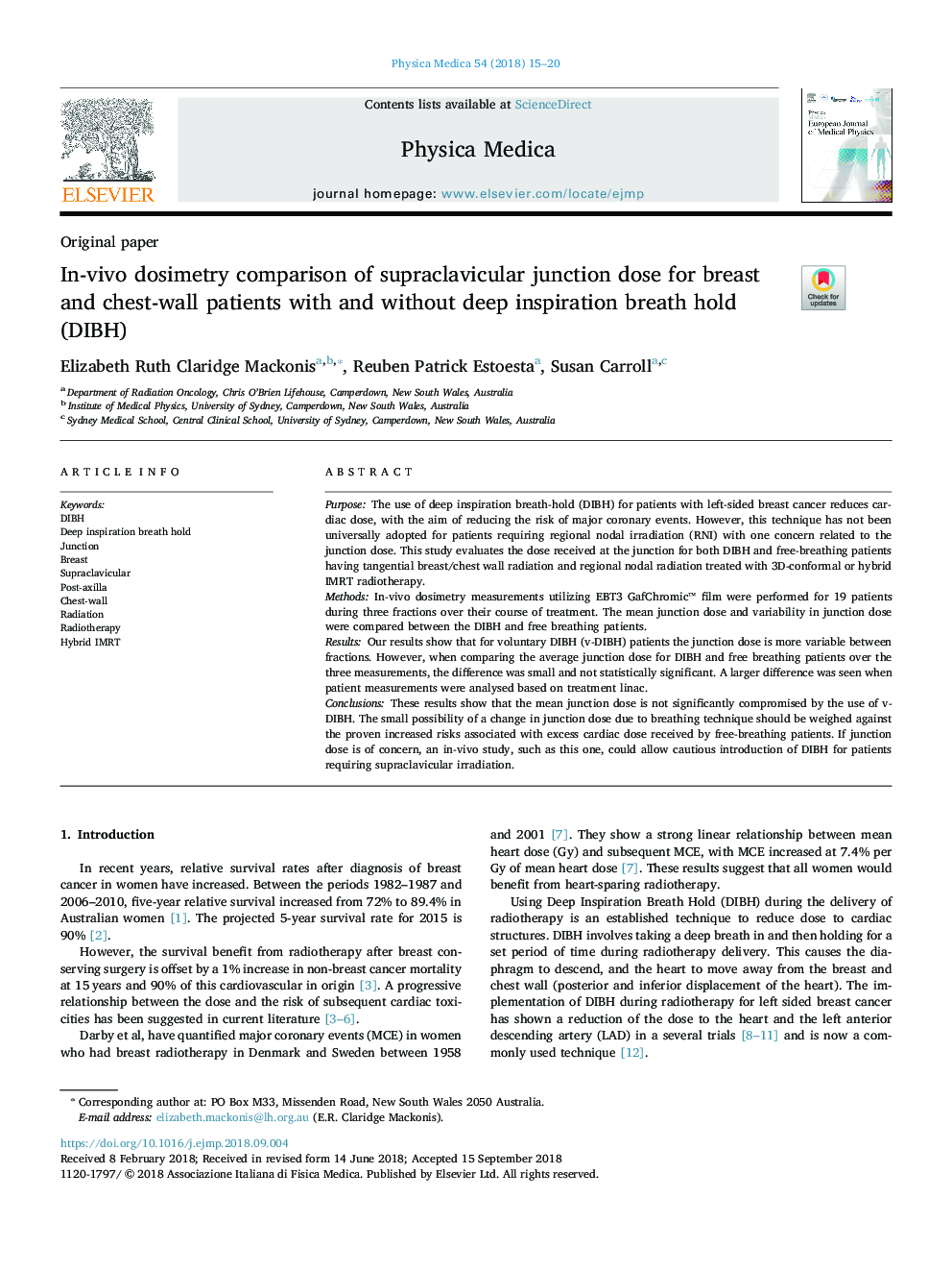 In-vivo dosimetry comparison of supraclavicular junction dose for breast and chest-wall patients with and without deep inspiration breath hold (DIBH)