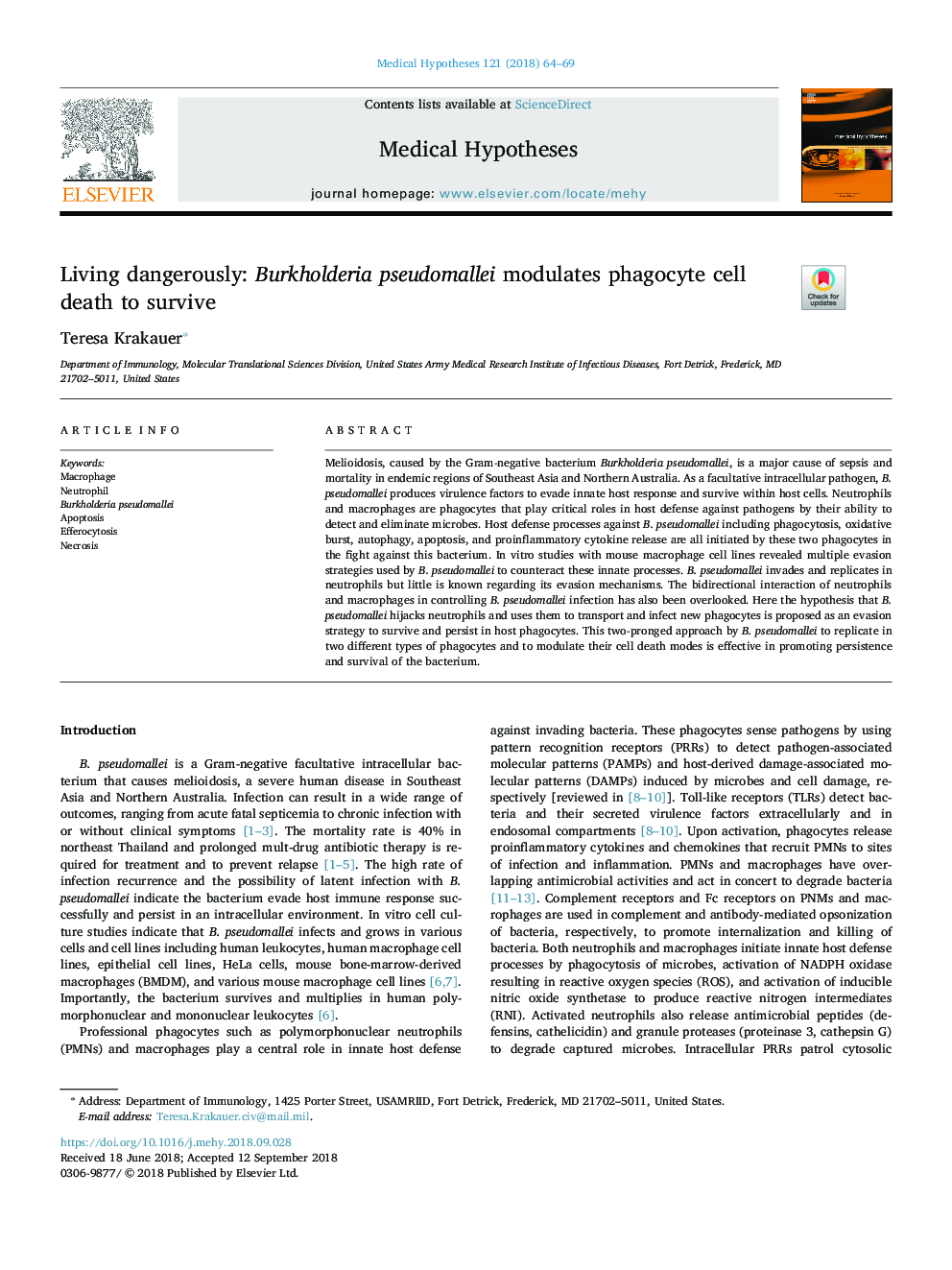 Living dangerously: Burkholderia pseudomallei modulates phagocyte cell death to survive