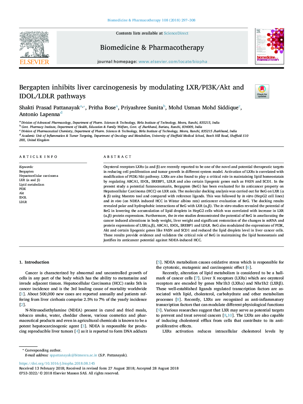 Bergapten inhibits liver carcinogenesis by modulating LXR/PI3K/Akt and IDOL/LDLR pathways