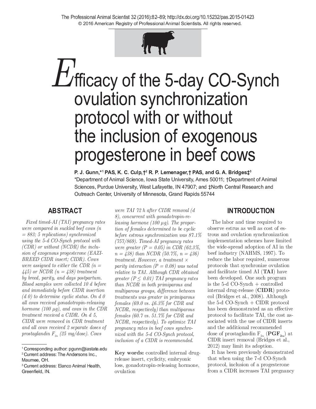 Efficacy of the 5-day CO-Synch ovulation synchronization protocol with or without the inclusion of exogenous progesterone in beef cows