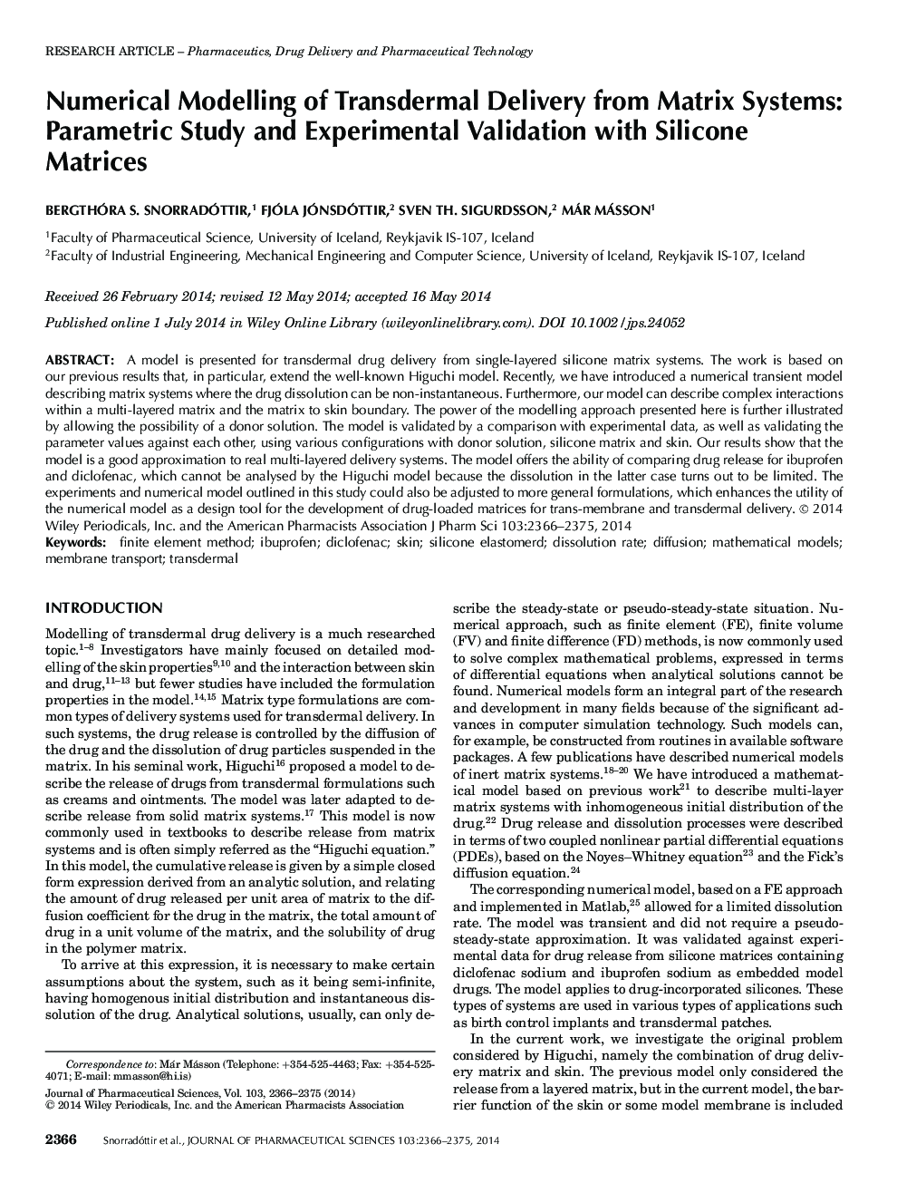 مدل سازی عددی تحویل ترمیمی از سیستم های ماتریکس: مطالعه پارامتری و اعتبار تجربی با ماتریس های سیلیکون 