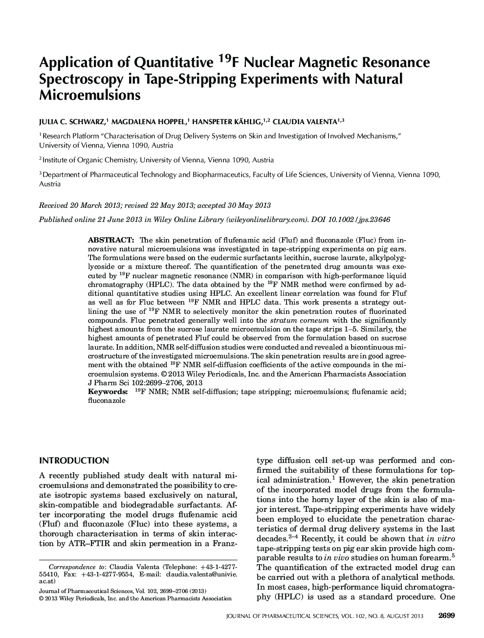 Application of Quantitative 19F Nuclear Magnetic Resonance Spectroscopy in Tape-Stripping Experiments with Natural Microemulsions