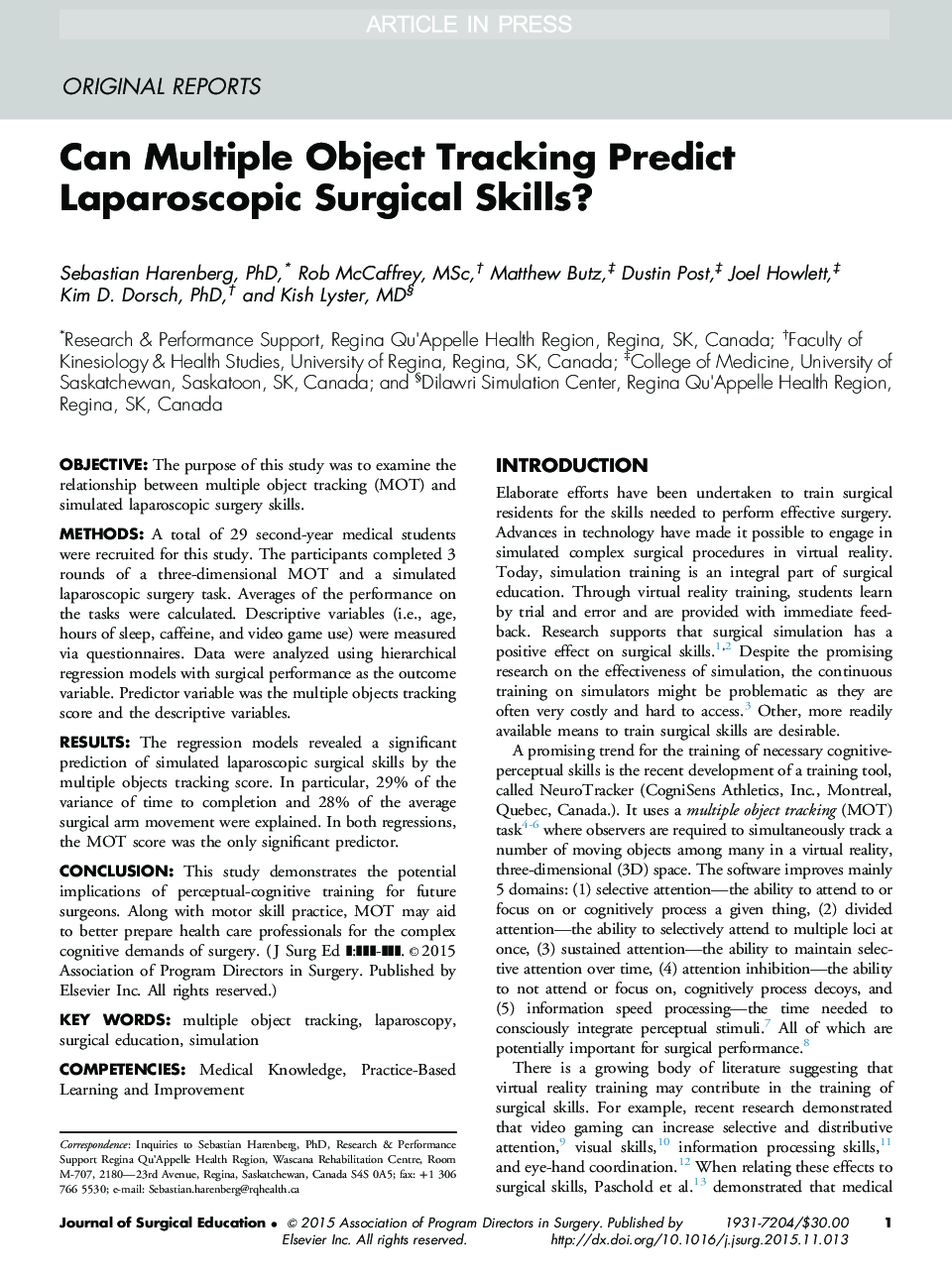 آیا می توان ردیابی شی چندگانه مهارت های جراحی لاپاروسکوپی را پیش بینی کرد؟ 