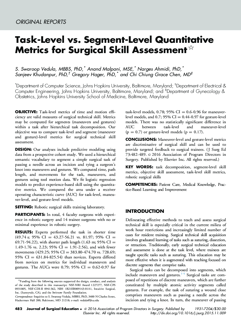 معیارهای کمی از سطح کار در مقابل سطح در سطح برای ارزیابی مهارت جراحی 
