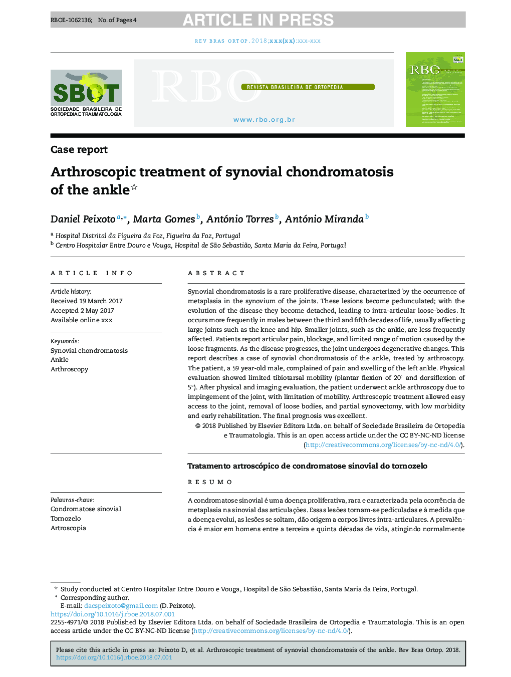 درمان آرتروسکوپی سینوویال کوندروماتوزیس قوزک پا