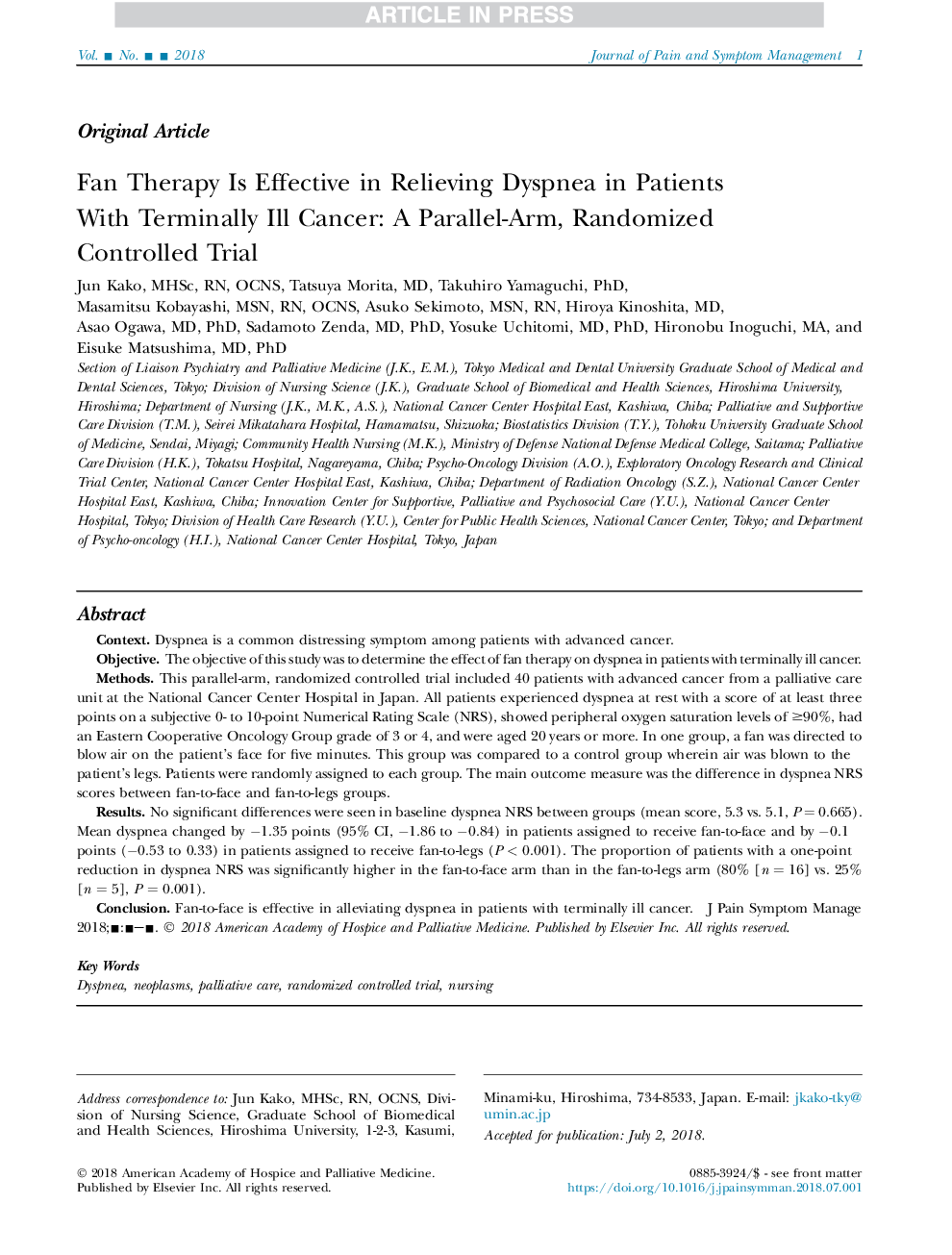 فن درمان در کاهش درد تنفسی در بیماران مبتلا به سرطان ناشی از سرطان موثر است: یک روتاری موازی، آزمایش تصادفی کنترل شده