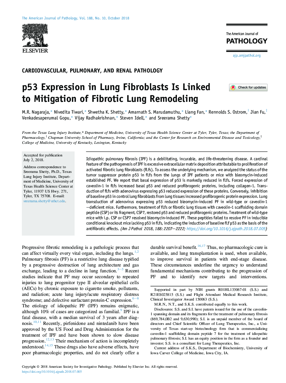 p53 Expression in Lung Fibroblasts Is Linked to Mitigation of Fibrotic Lung Remodeling