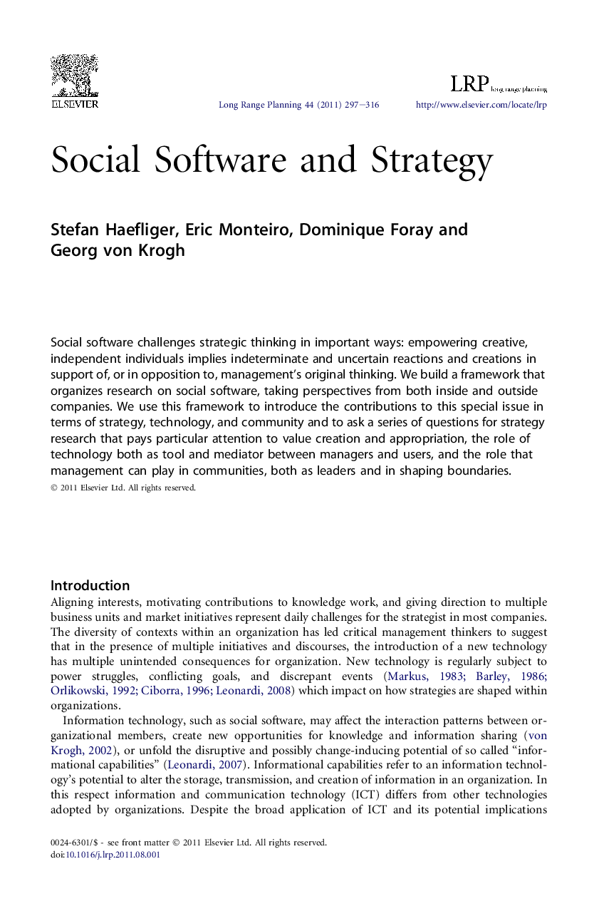 Social Software and Strategy