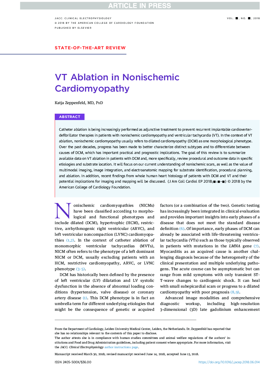 Ventricular Tachycardia Ablation in Nonischemic Cardiomyopathy