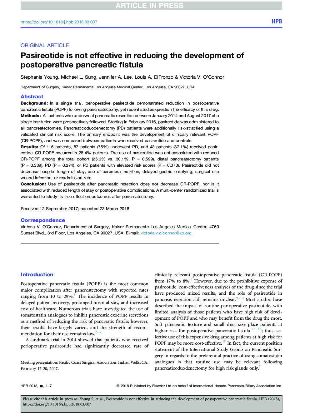 Pasireotide is not effective in reducing the development of postoperative pancreatic fistula