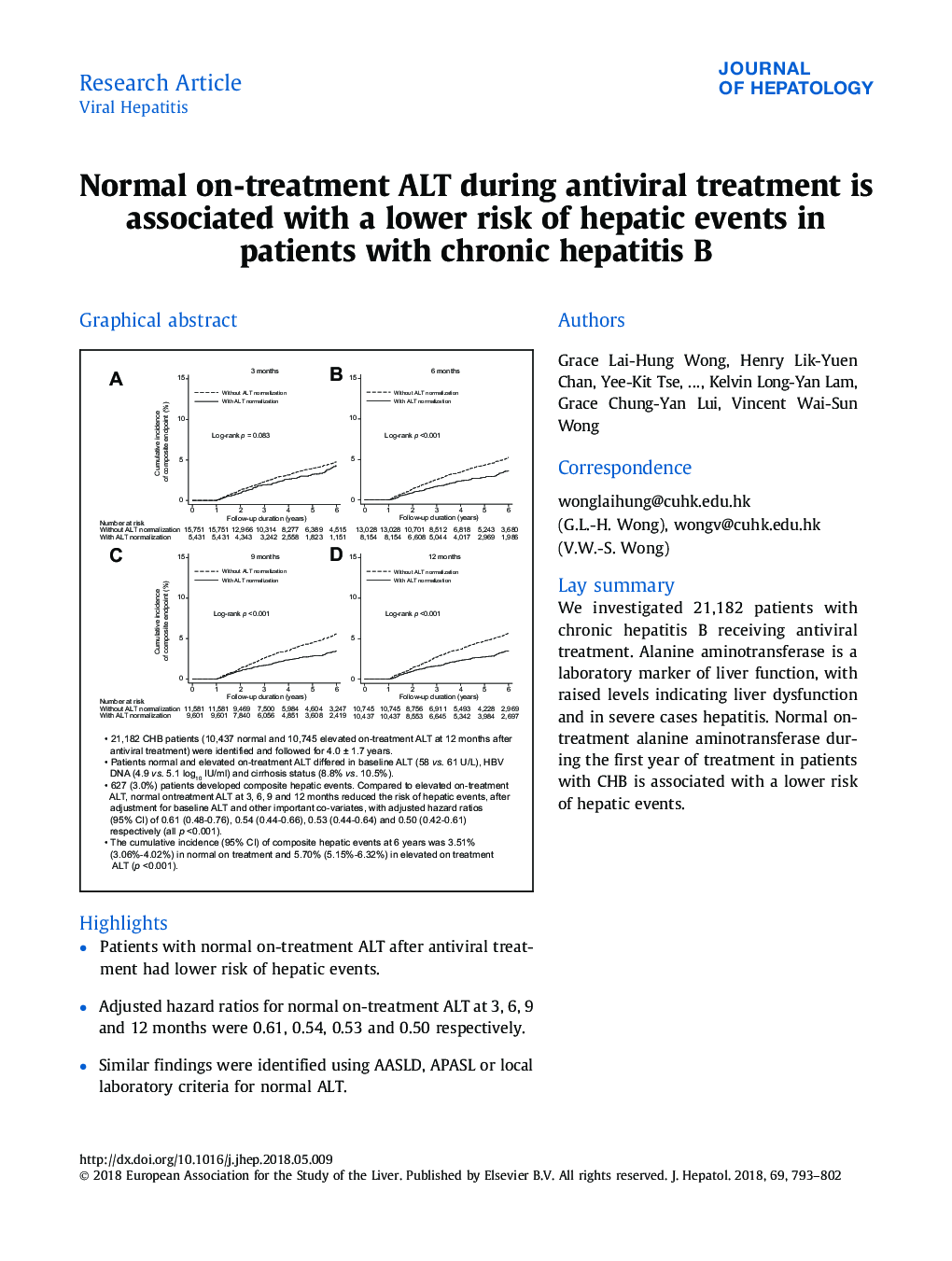 Normal on-treatment ALT during antiviral treatment is associated with a lower risk of hepatic events in patients with chronic hepatitis B