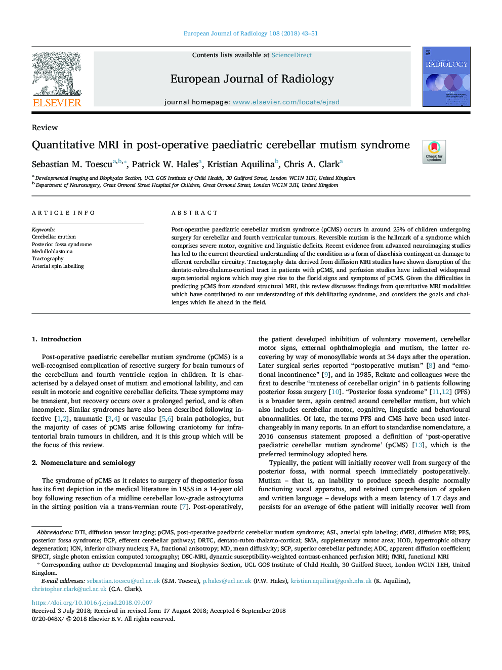 Quantitative MRI in post-operative paediatric cerebellar mutism syndrome