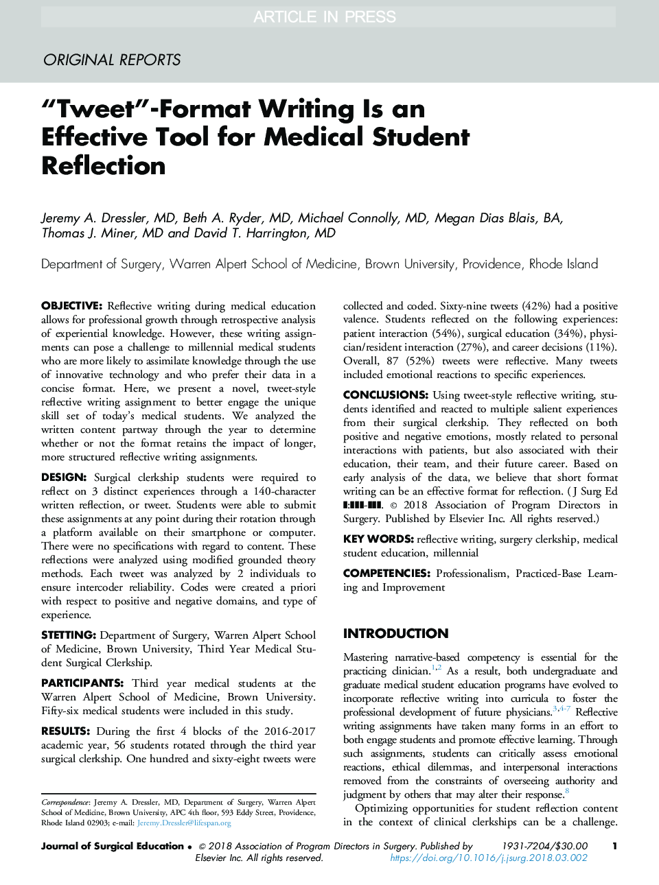 “Tweet”-Format Writing Is an Effective Tool for Medical Student Reflection