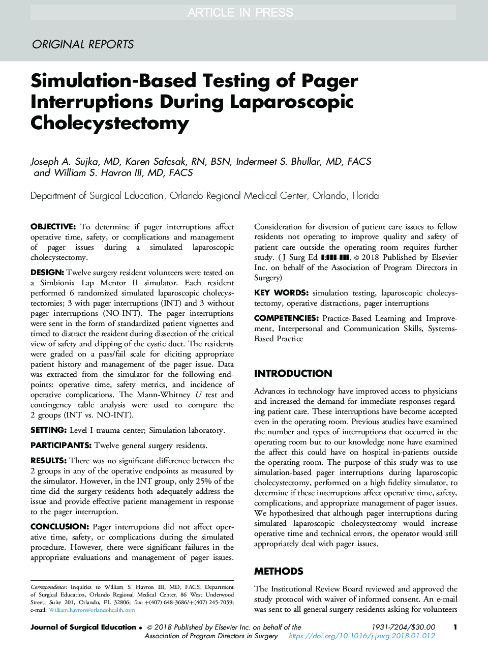Simulation-Based Testing of Pager Interruptions During Laparoscopic Cholecystectomy