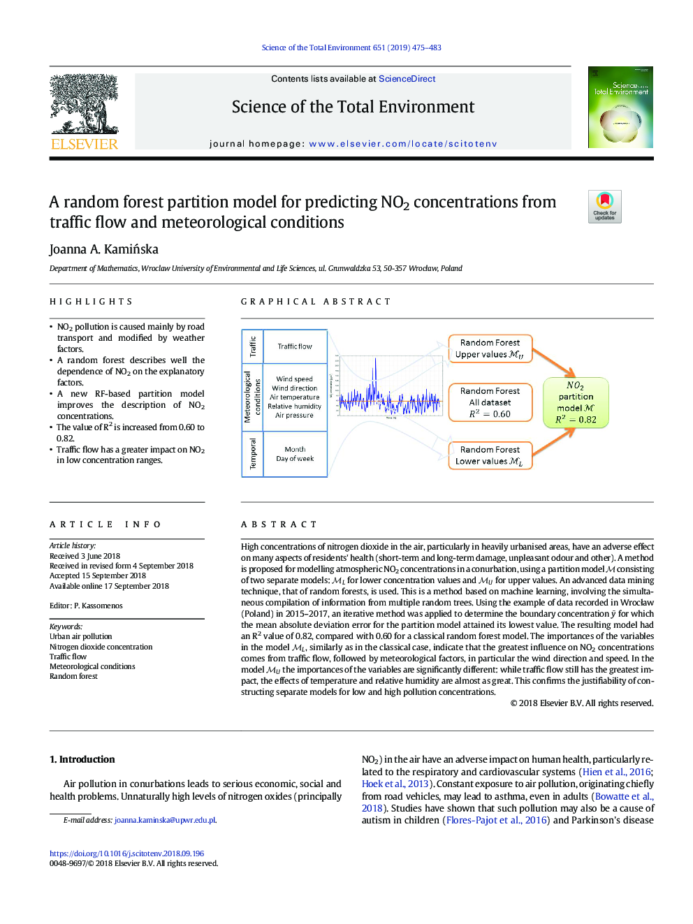 A random forest partition model for predicting NO2 concentrations from traffic flow and meteorological conditions