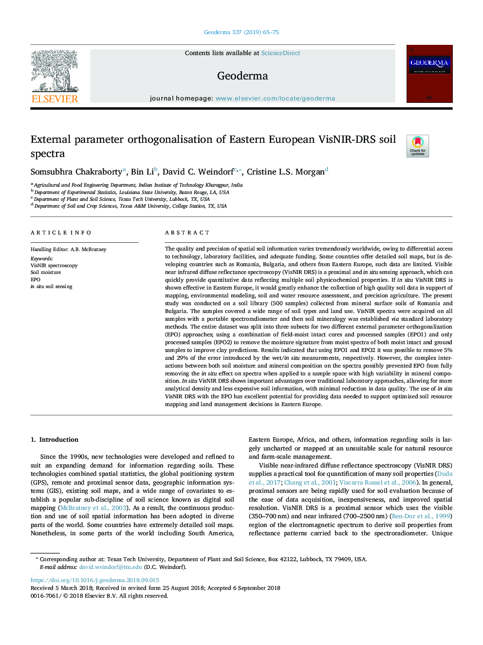 External parameter orthogonalisation of Eastern European VisNIR-DRS soil spectra