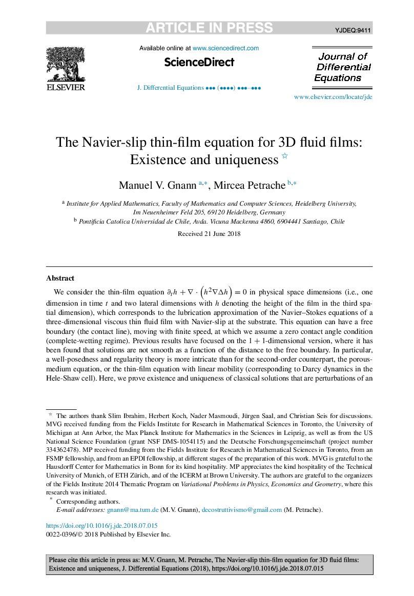 The Navier-slip thin-film equation for 3D fluid films: Existence and uniqueness